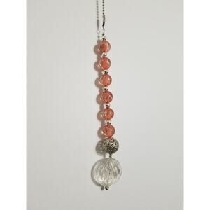 New ceiling fan/ light chain pull sivler chain with pink beads f13